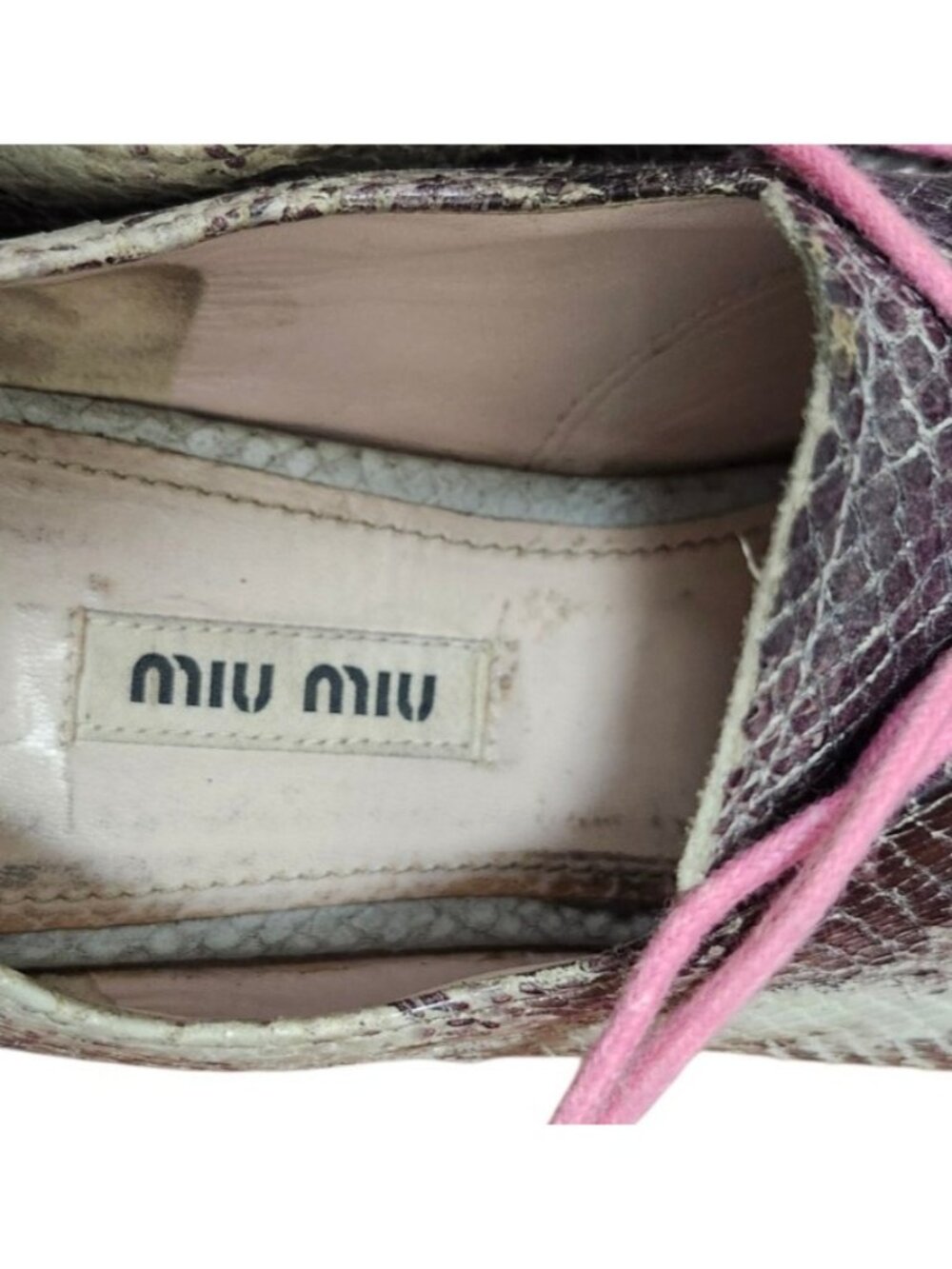Miu Miu Reptile Print Lace-Up Oxford Shoes Pink Laces EU 38/US 7.5 - Picture 9 of 14